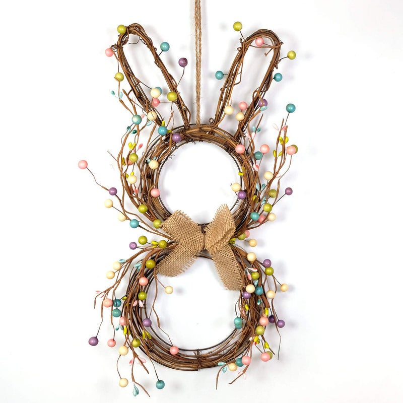 idyllic Easter Bunny Spring Wreath Blossom Rabbit Garland with Pastel Berries Artificial Floral Wreaths for Front Door Decor - Image 2